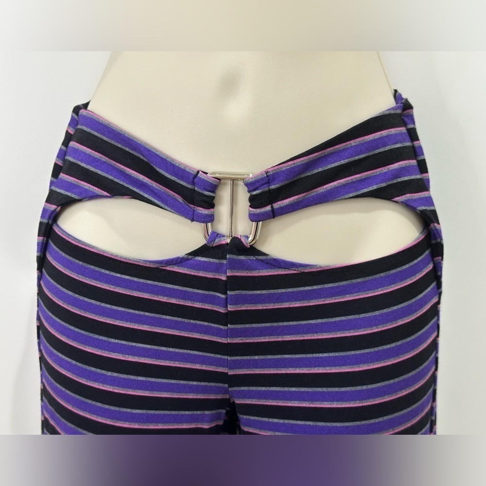 I AM GIA Carrie Cutout Flared Pants Striped Purple Size XS Party Emo Rock Rave - Picture 4 of 9